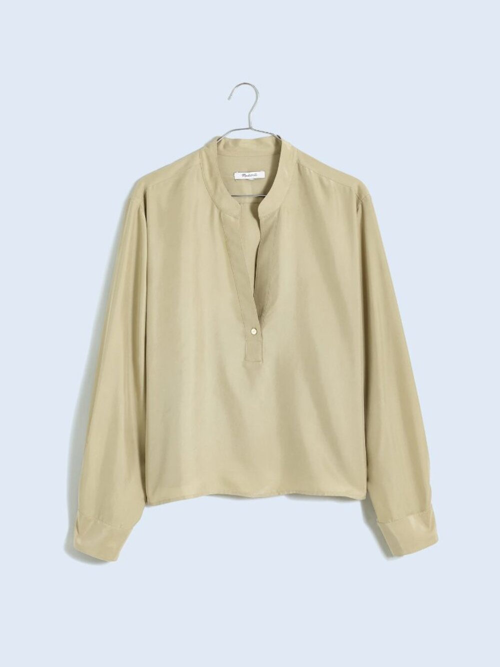 Madewell - Long-Sleeve Popover Top in Silk NP056 | Small | Ash Green